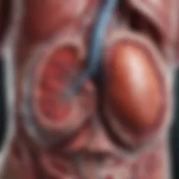 Illustration depicting the anatomy of the liver highlighting abscess formation.