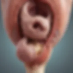 Illustration depicting types of benign tumors in the uterus