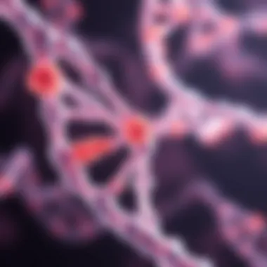 Microscopic view of DNA strands highlighting BRCA1 and BRCA2 genes