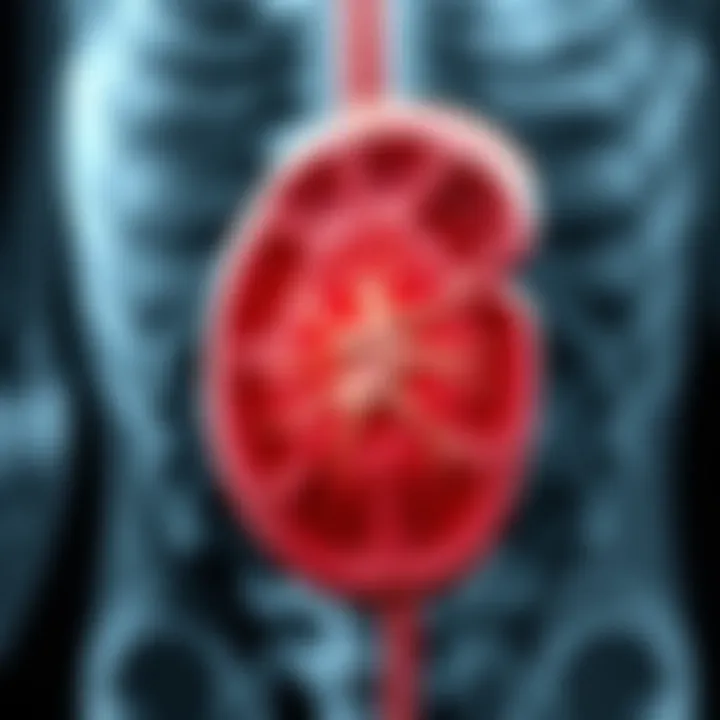 Illustration depicting the anatomy of the kidney affected by renal cell carcinoma