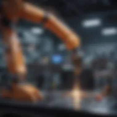 Revolutionizing Industry through Automation An industrial robot working on an assembly line, showcasing automation.